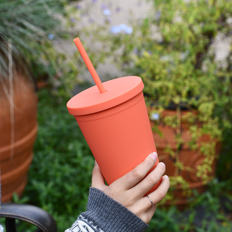 Coocodrink Water Bottles With Custom Logo Plastic Double Wall Acrylic Tumblers Rubber Coated Tumbler Cups With Lid and Straw Reusable Cup