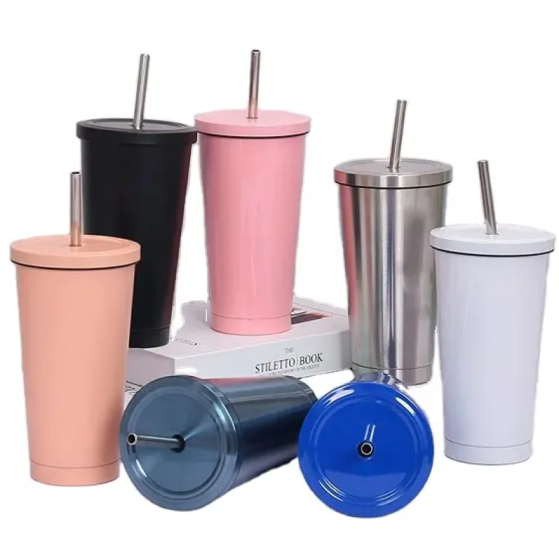 Wholesale 500ml 750ml Coffee Drinking Stainless Steel Travel Vacuum Tumbler With Straw