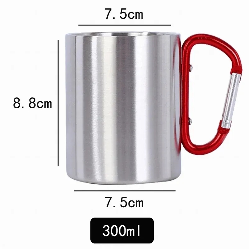 220ml 300ml Outdoor Hiking Camping Travel Portable Stainless Steel Coffee Cup Double Walled Carabiner Mug with Handle