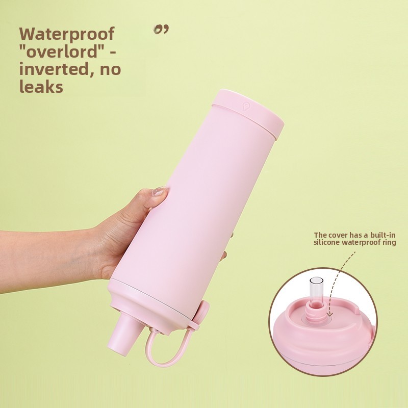New Cross-Border 830ml Double Wall Vacuum Stainless Steel Thermos Cup Straw Magnetic Handle 12-24 Hours Portable Hot/Cold