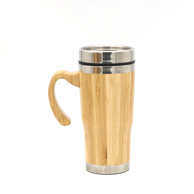 Coocodrink New Design 15oz Bamboo Tumbler Coffee Travel Insulated With Lid With Handle Mug