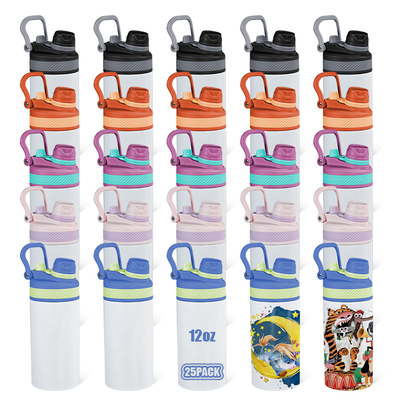 Coocodrink Wholesale 12oz 360ml 304 Stainless Steel Double Walled Insulated Sublimation Sport Water Bottles for Kids With 2 in 1 Straw Lid
