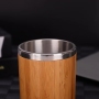 Vacuum Insulated Travel Bamboo Mug Thermos Flask Stainless Steel Bamboo Coffee Mug With Lids and Handle