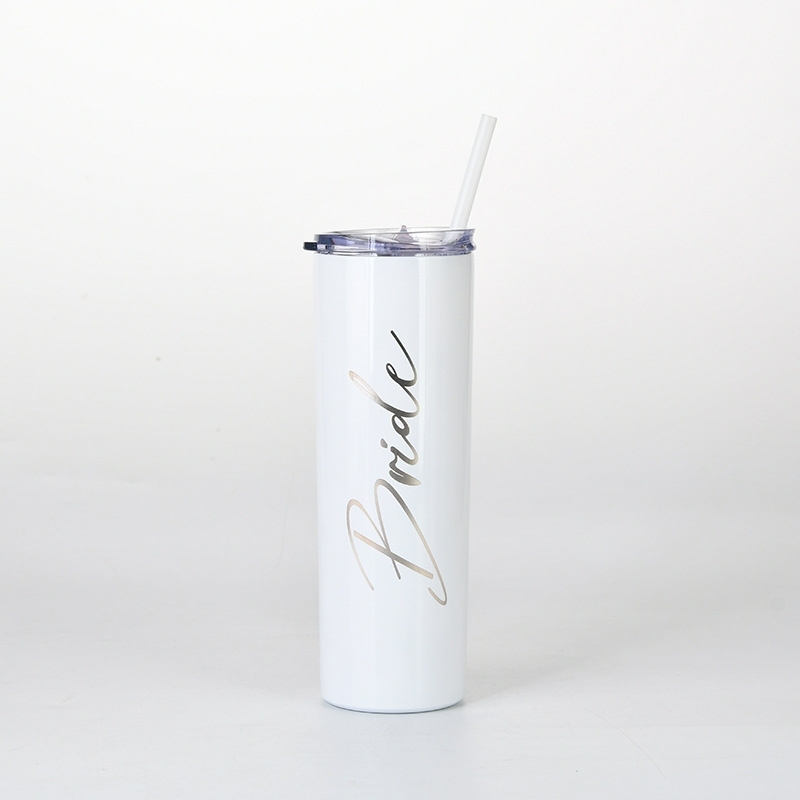 Custom Stainless Steel Double Wall Tumbler Cups  White Thermal Tea Mug Wholesale Printed Camping Coffee Mug with Straw and Lid