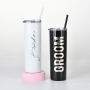 Custom Stainless Steel Double Wall Tumbler Cups  White Thermal Tea Mug Wholesale Printed Camping Coffee Mug with Straw and Lid