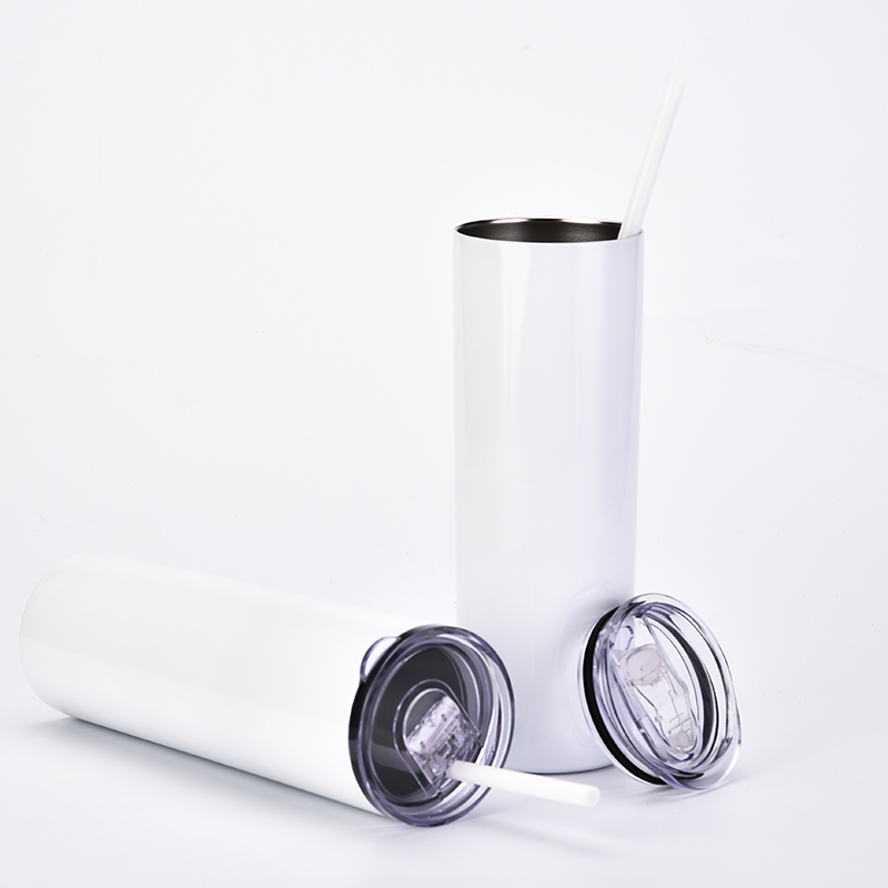Custom Stainless Steel Double Wall Tumbler Cups  White Thermal Tea Mug Wholesale Printed Camping Coffee Mug with Straw and Lid