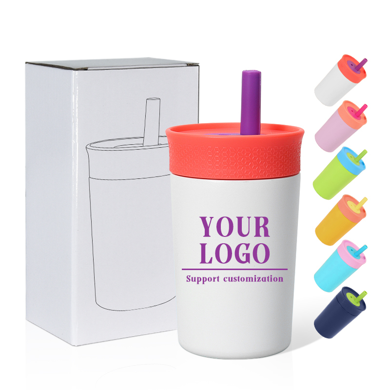 Coocodrink Custom logo Double Wall Vacuum Coffee Mug Stainless Steel Insulated 12oz Kids Tumbler with Straw