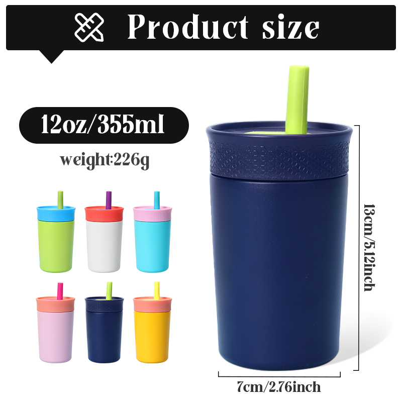 Coocodrink Custom logo Double Wall Vacuum Coffee Mug Stainless Steel Insulated 12oz Kids Tumbler with Straw