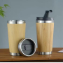 Custom Logo Personalized 304 Stainless Steel Insulated Cup 450ml Bamboo Water Bottle Thermal Mug for Promotion