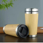 Custom Logo Personalized 304 Stainless Steel Insulated Cup 450ml Bamboo Water Bottle Thermal Mug for Promotion