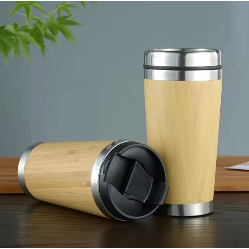 Custom Logo Personalized 304 Stainless Steel Insulated Cup 450ml Bamboo Water Bottle Thermal Mug for Promotion
