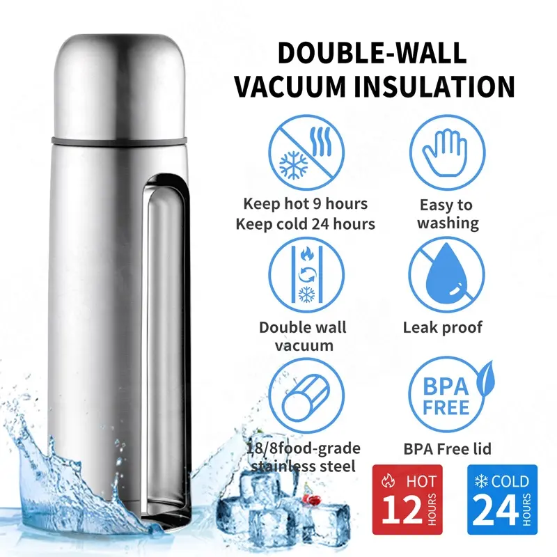 Leak Proof Coffee Thermos Flask Stainless Steel Coffee Vacuum Flask for Hot Coffee or Cold Tea Fits Car Caddy,Backpack,Camping
