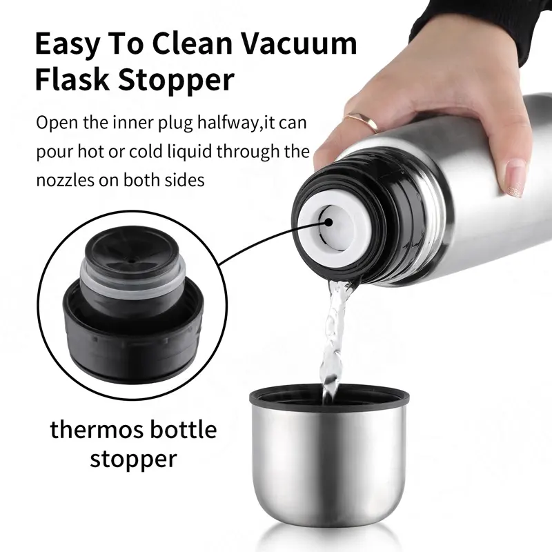 Leak Proof Coffee Thermos Flask Stainless Steel Coffee Vacuum Flask for Hot Coffee or Cold Tea Fits Car Caddy,Backpack,Camping