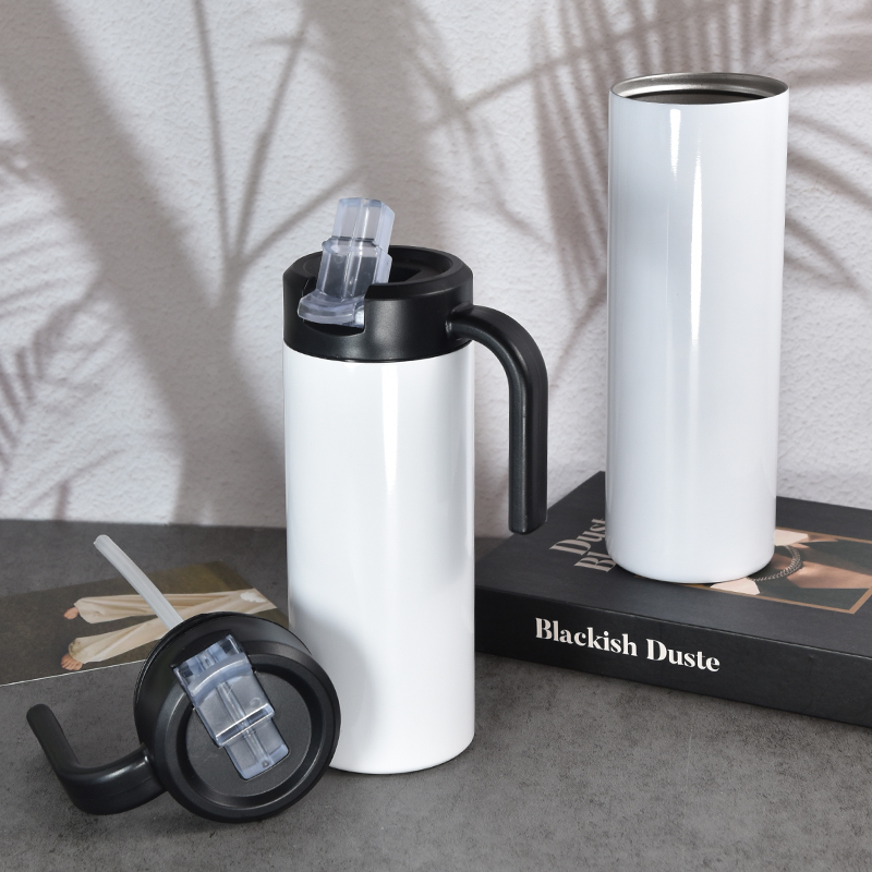 Coocodrink Customized 12oz 15oz 20oz Double Wall Stainless Steel Skinny Vacuumed Travel Tumbler with Flip Straw Lid