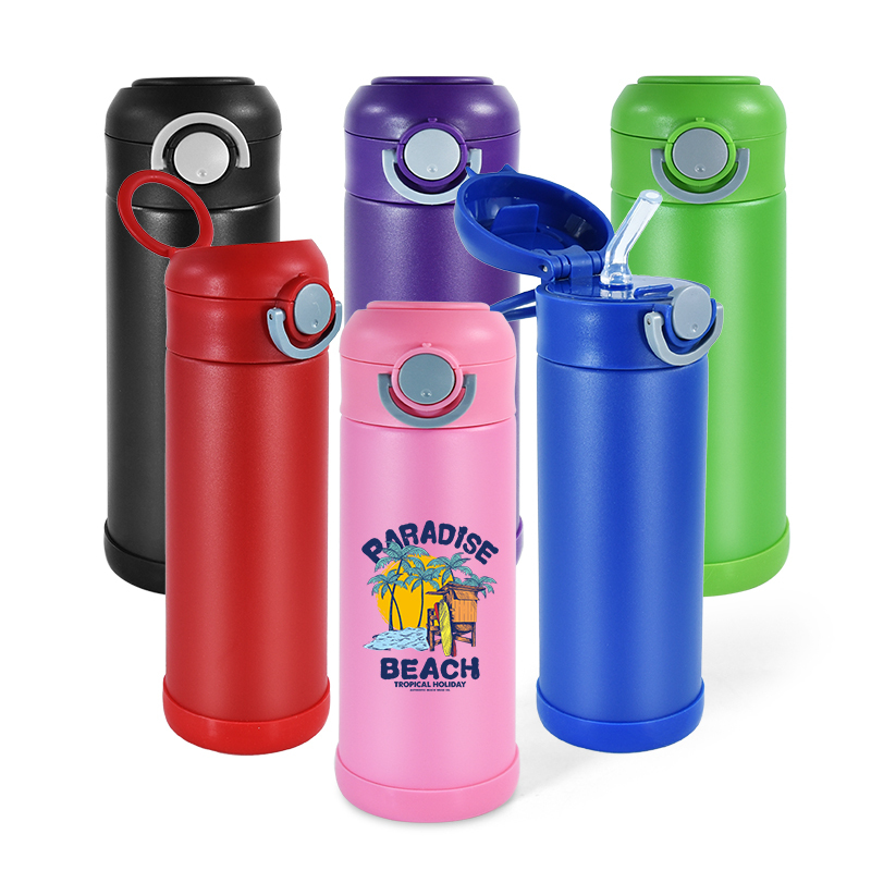 Coocodrink BPA Free Portable Double Wall Stainless Steel Powder Coated Kids Water Thermo Bottles with Bounce Flip Handgrip Lock Lid