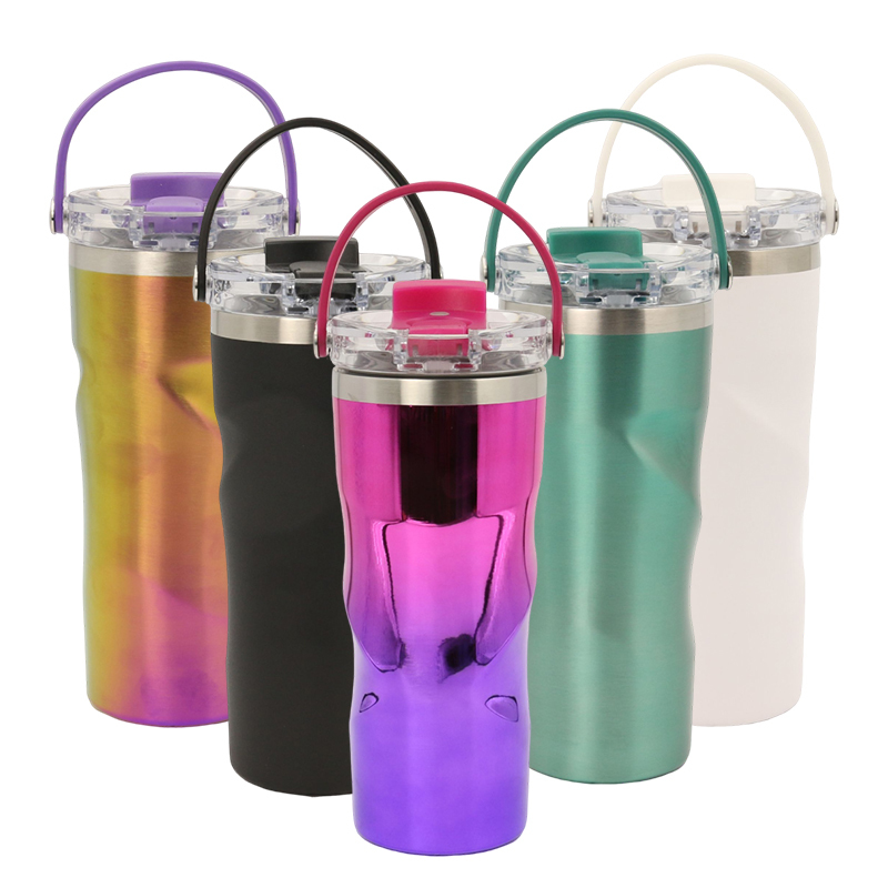 Vacuum Insulated 18/8 Stainless Steel Straw Tumbler with Handle Lid 700ml Wholesale Available