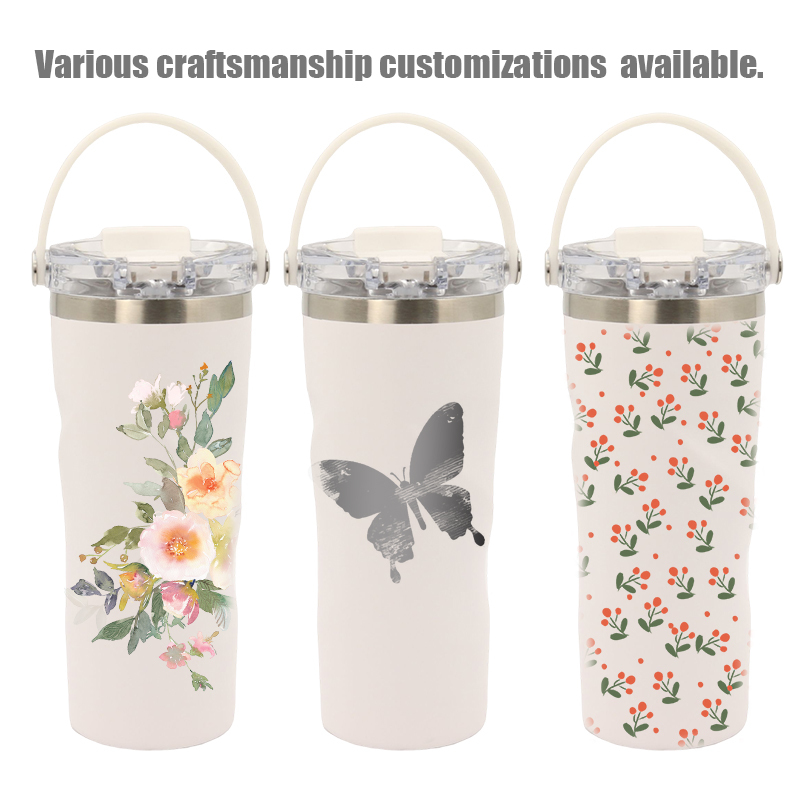 Vacuum Insulated 18/8 Stainless Steel Straw Tumbler with Handle Lid 700ml Wholesale Available