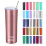 Coocodrink Promotion Gifts Travel Mug Double Wall Thermo Stainless Steel 20 oz Skinny Slim Cylinder Tumbler Cups with Sliding Lid and Straw