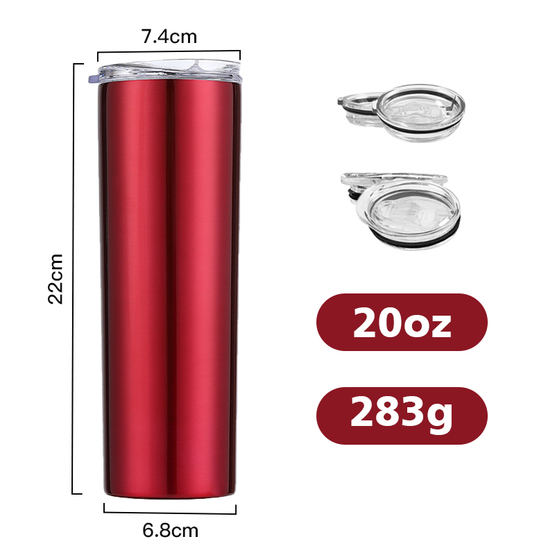 Coocodrink Promotion Gifts Travel Mug Double Wall Thermo Stainless Steel 20 oz Skinny Slim Cylinder Tumbler Cups with Sliding Lid and Straw