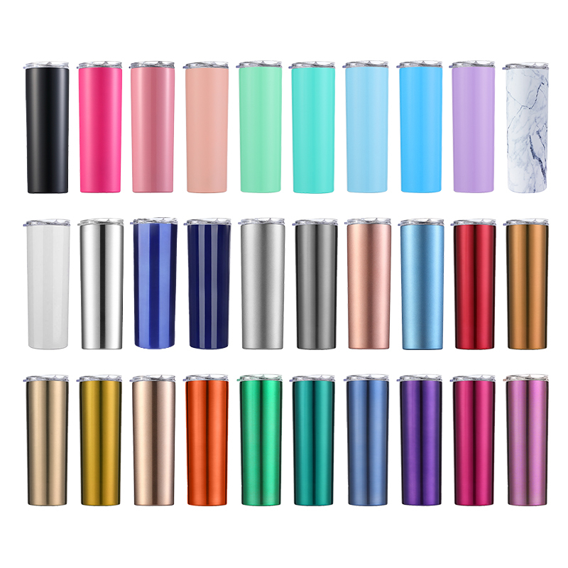 Coocodrink Promotion Gifts Travel Mug Double Wall Thermo Stainless Steel 20 oz Skinny Slim Cylinder Tumbler Cups with Sliding Lid and Straw