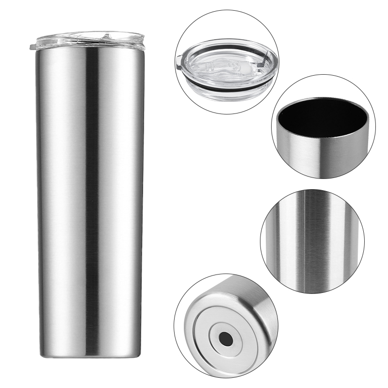 Coocodrink Promotion Gifts Travel Mug Double Wall Thermo Stainless Steel 20 oz Skinny Slim Cylinder Tumbler Cups with Sliding Lid and Straw