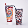 New 30OZ Tie Dye Stainless Steel Tumbler Creative Outdoor Coffee and Water Cup with Straw Large Capacity Ice Cream Tumbler