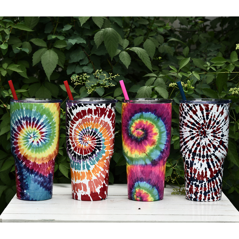 New 30OZ Tie Dye Stainless Steel Tumbler Creative Outdoor Coffee and Water Cup with Straw Large Capacity Ice Cream Tumbler