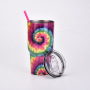 New 30OZ Tie Dye Stainless Steel Tumbler Creative Outdoor Coffee and Water Cup with Straw Large Capacity Ice Cream Tumbler