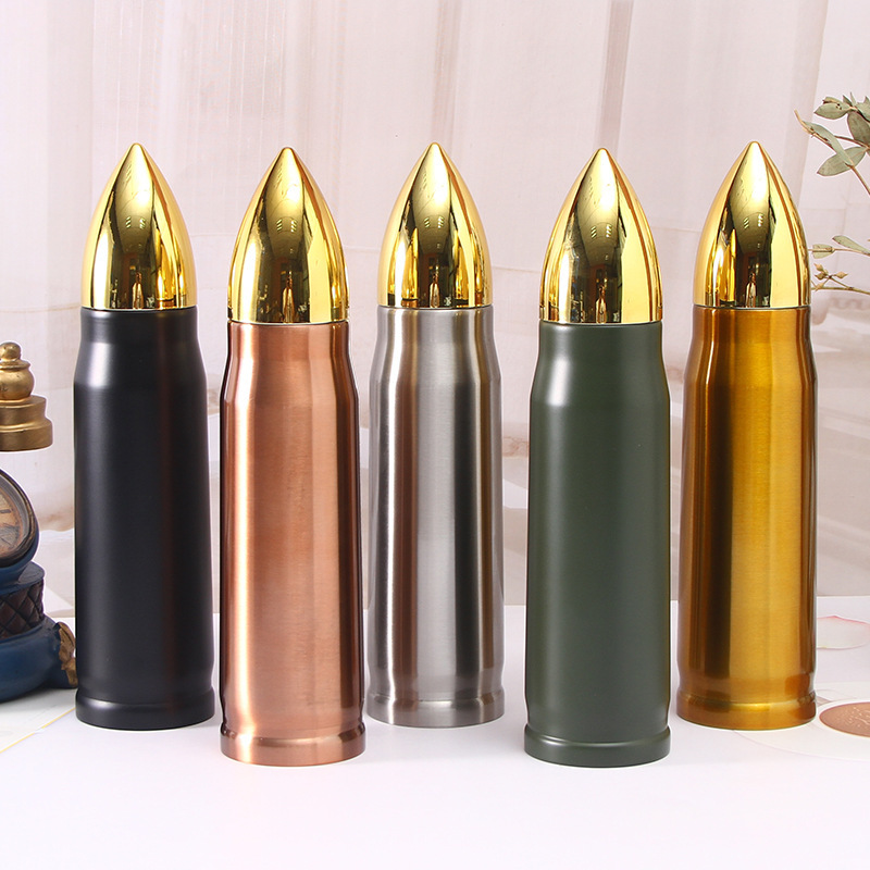 Coocodrink Custom 17oz 34oz 500ml 1000ml Rifle Style Lovers Gifts Souvenir Bullet Shaped Vacuum Thermo Flask Drinking Water Bottle