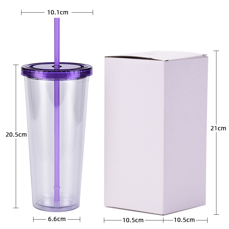 Factory Spot 24Oz Plastic Straw Cup with Lid Reusable BPA Free Leak-Proof Transparent Cold Drink Cup Custom Logo Printing