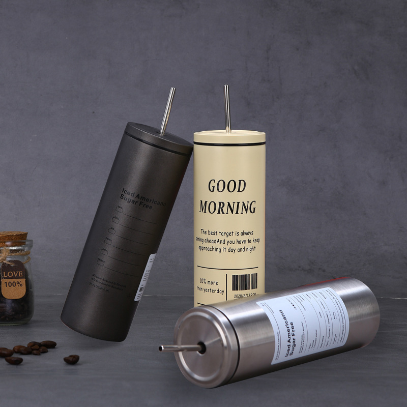 Coocodrink Double Wall Stainless Steel 20oz Iced Americano Coffee Cup Custom logo Vacuum Insulated Thermos Tumbler with Straw