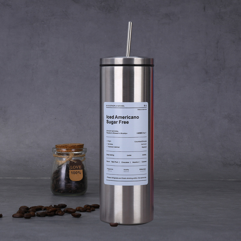 Coocodrink Double Wall Stainless Steel 20oz Iced Americano Coffee Cup Custom logo Vacuum Insulated Thermos Tumbler with Straw