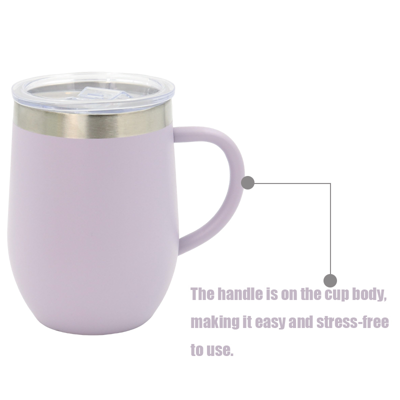 Customized 12oz Insulated Double Wall Stainless Steel Tumbler Reusable Egg Coffee Cup with Handle and Cover