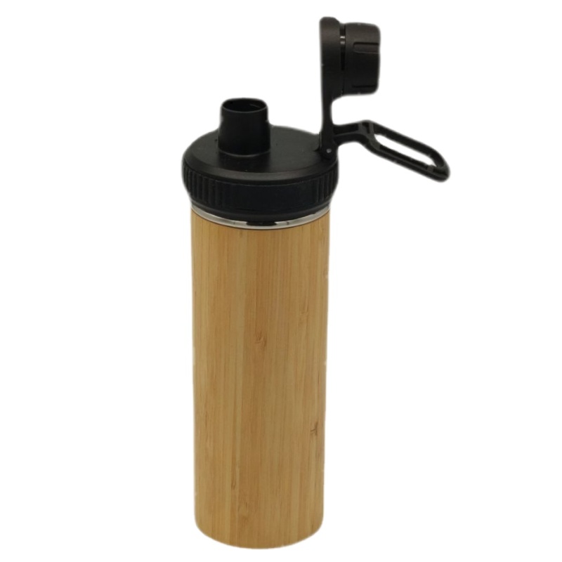 Coocodrink 450ml Eco-Friendly Bamboo Cup Double Wall Stainless Steel Water Bottle Bamboo Vacuum Flask
