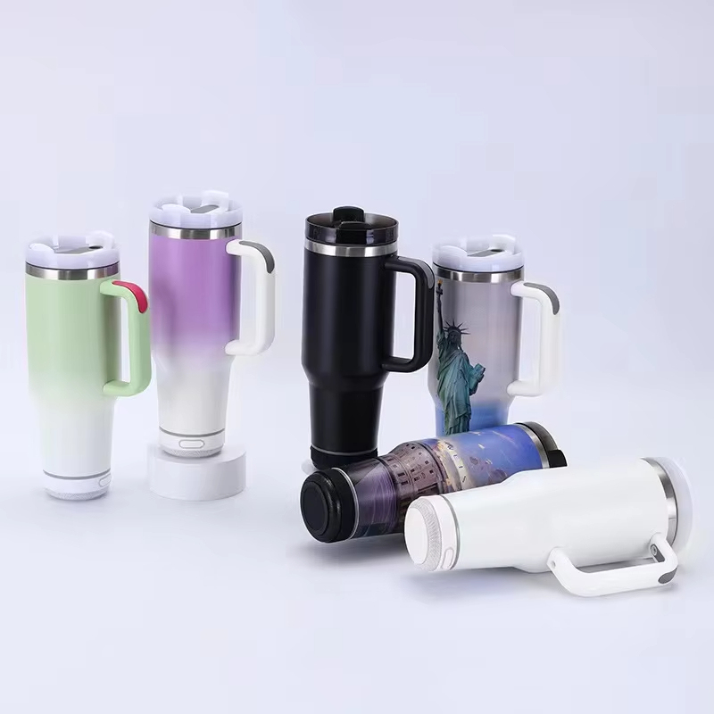 Travel 40oz Stainless Steel Blank Sublimation Wireless Smart Music Display Player Speaker Tumbler Mugs