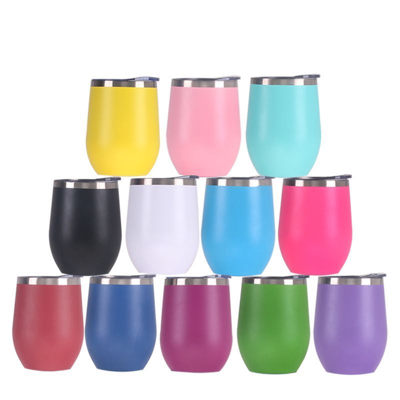 Eco-friendly Double Wall Stainless Steel Wine Tumbler Fashionable 12oz Coffee Tumbler Egg Wine Cup With Lid