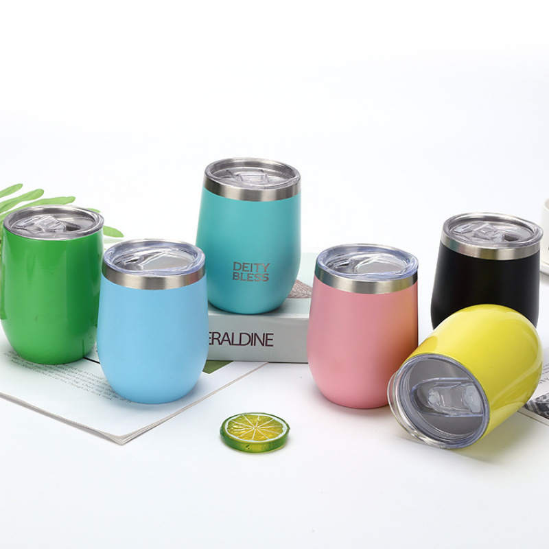 Eco-friendly Double Wall Stainless Steel Wine Tumbler Fashionable 12oz Coffee Tumbler Egg Wine Cup With Lid