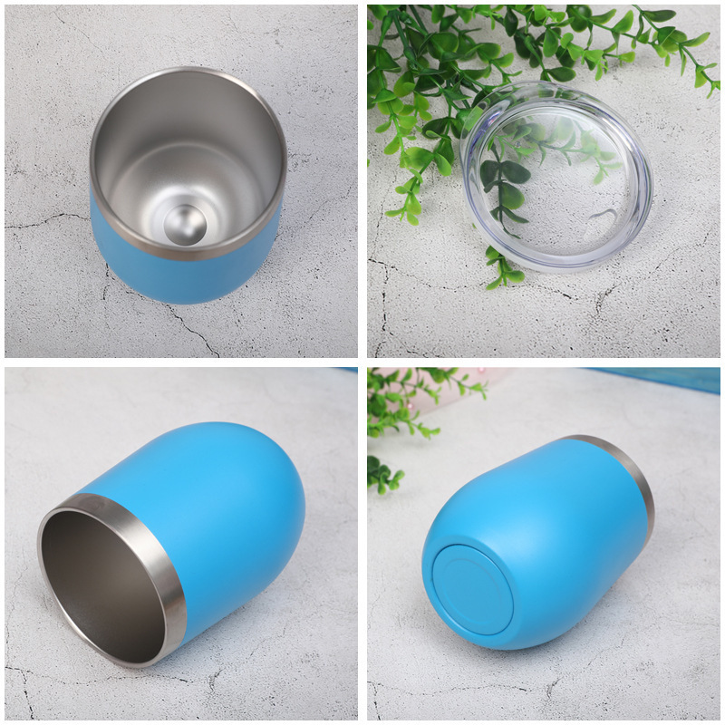 Eco-friendly Double Wall Stainless Steel Wine Tumbler Fashionable 12oz Coffee Tumbler Egg Wine Cup With Lid
