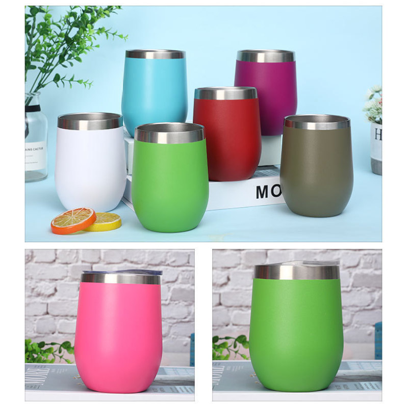 Eco-friendly Double Wall Stainless Steel Wine Tumbler Fashionable 12oz Coffee Tumbler Egg Wine Cup With Lid
