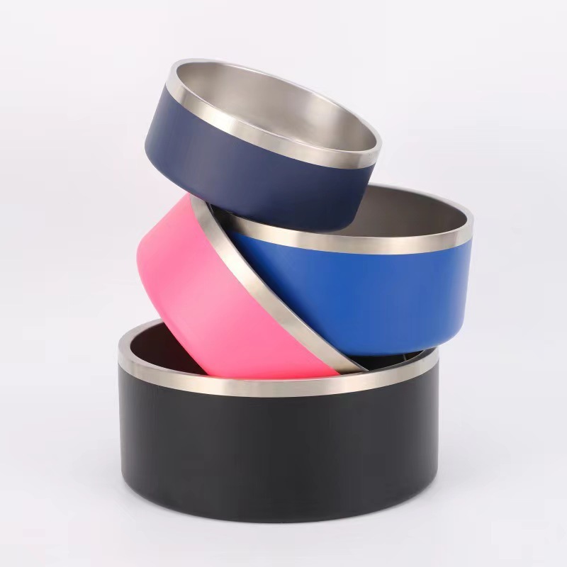 Custom Logo Large 64oz Portable Stainless Steel Pet Bowl Powder Coat Metal Thermo Feeder for Dogs