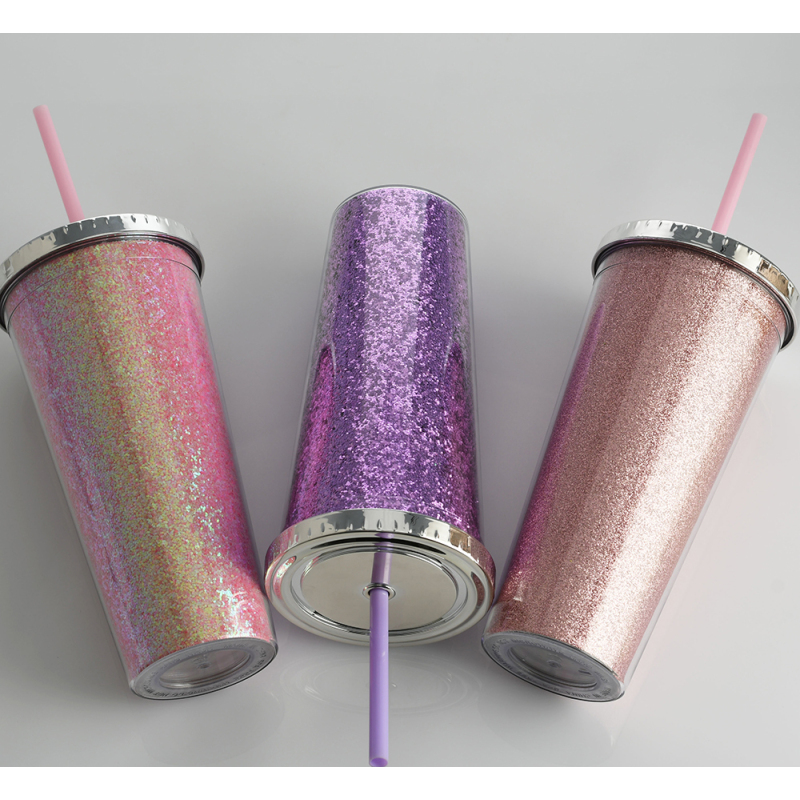 Wholesale 24oz Durian Mermaid Tumbler Custom Plastic Water Bottle Cup Lid Straw for Adults Colorful Diamond Glitter 700ml Travel