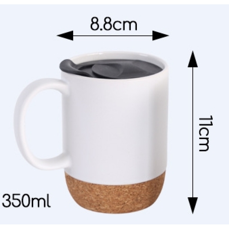Coocodrink Custom Logo Creative 12oz 350ml Gift Office Home Indoor Milk Coffee Tea Cup Ceramic Mug with Cork Bottom Base and Sliding Lids