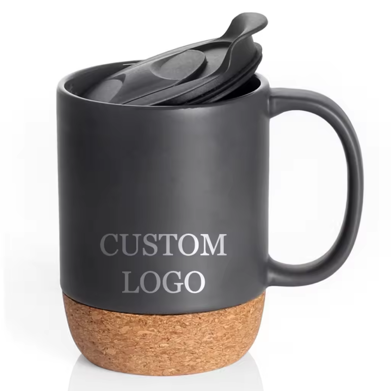 Coocodrink Custom Logo Creative 12oz 350ml Gift Office Home Indoor Milk Coffee Tea Cup Ceramic Mug with Cork Bottom Base and Sliding Lids