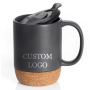 Coocodrink Custom Logo Creative 12oz 350ml Gift Office Home Indoor Milk Coffee Tea Cup Ceramic Mug with Cork Bottom Base and Sliding Lids