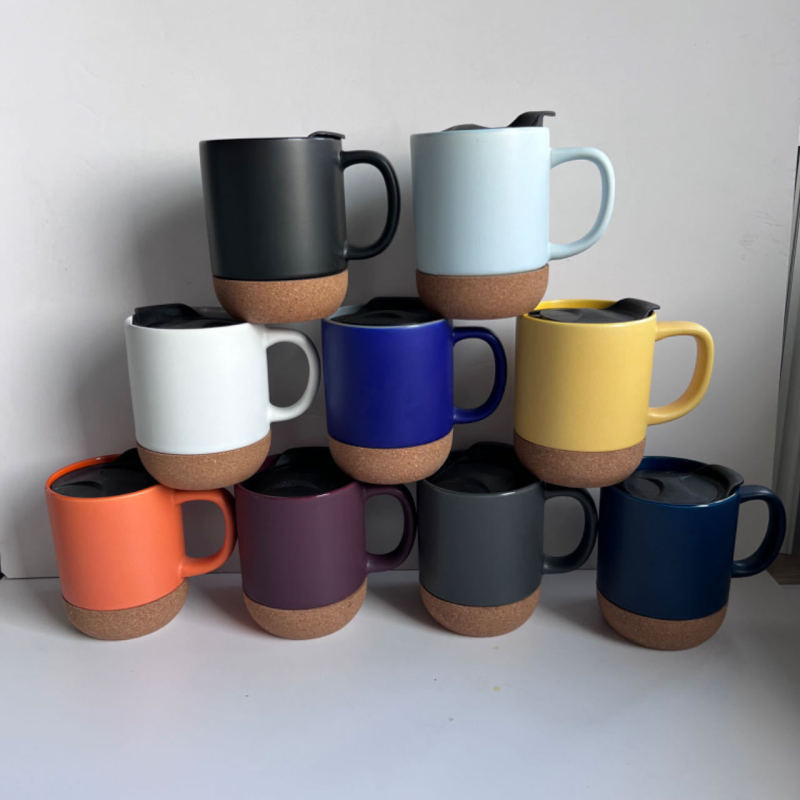 Coocodrink Custom Logo Creative 12oz 350ml Gift Office Home Indoor Milk Coffee Tea Cup Ceramic Mug with Cork Bottom Base and Sliding Lids