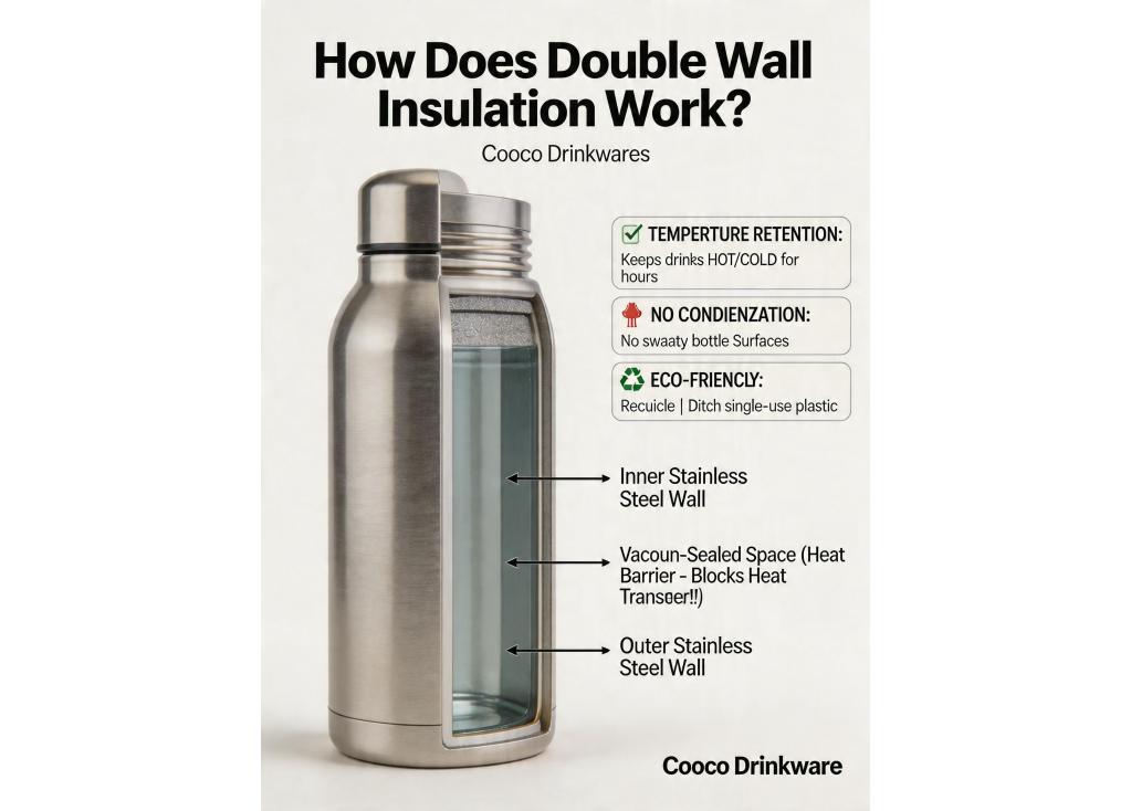 How does double wall insulation technology work in stainless steel water bottles?