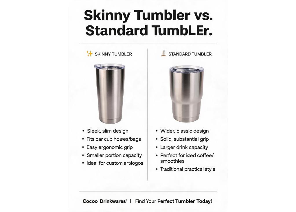 What is the difference between a skinny tumbler and a standard tumbler in terms of user preference?
