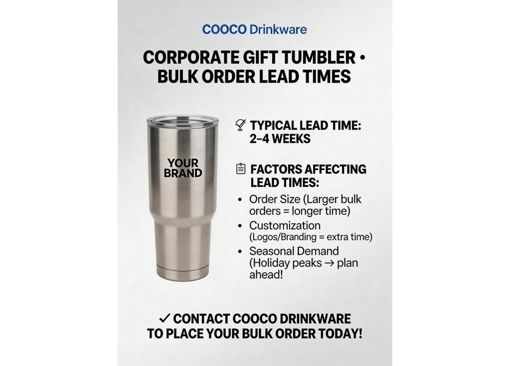 What are the lead times for bulk orders of corporate gift tumblers?