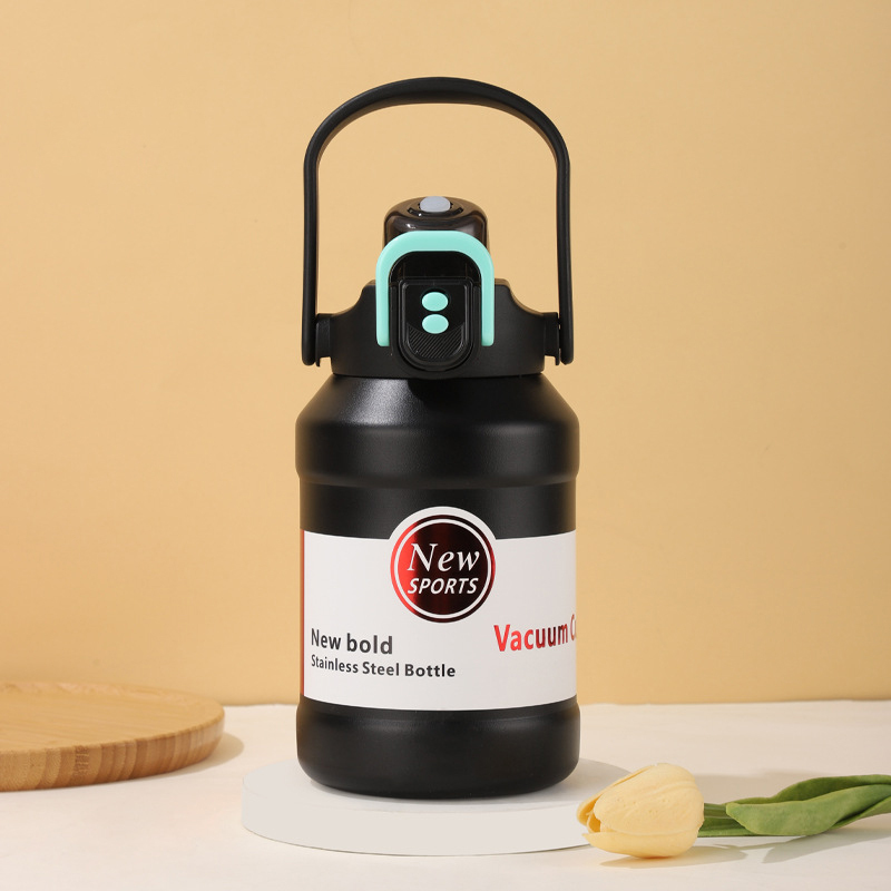 Large Capacity Portable Insulated 316 Stainless Steel Sports Thermos Cup Dual Used & One Button Cap Direct Drinking Flask
