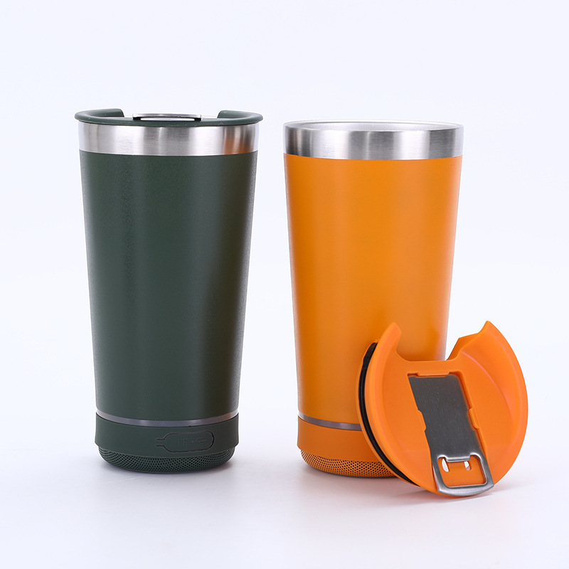 16oz Custom Bluetooth Music Tumbler Portable Stainless Steel Travel Mug Outdoor Direct Drinking USB Charging Smart Water Bottle